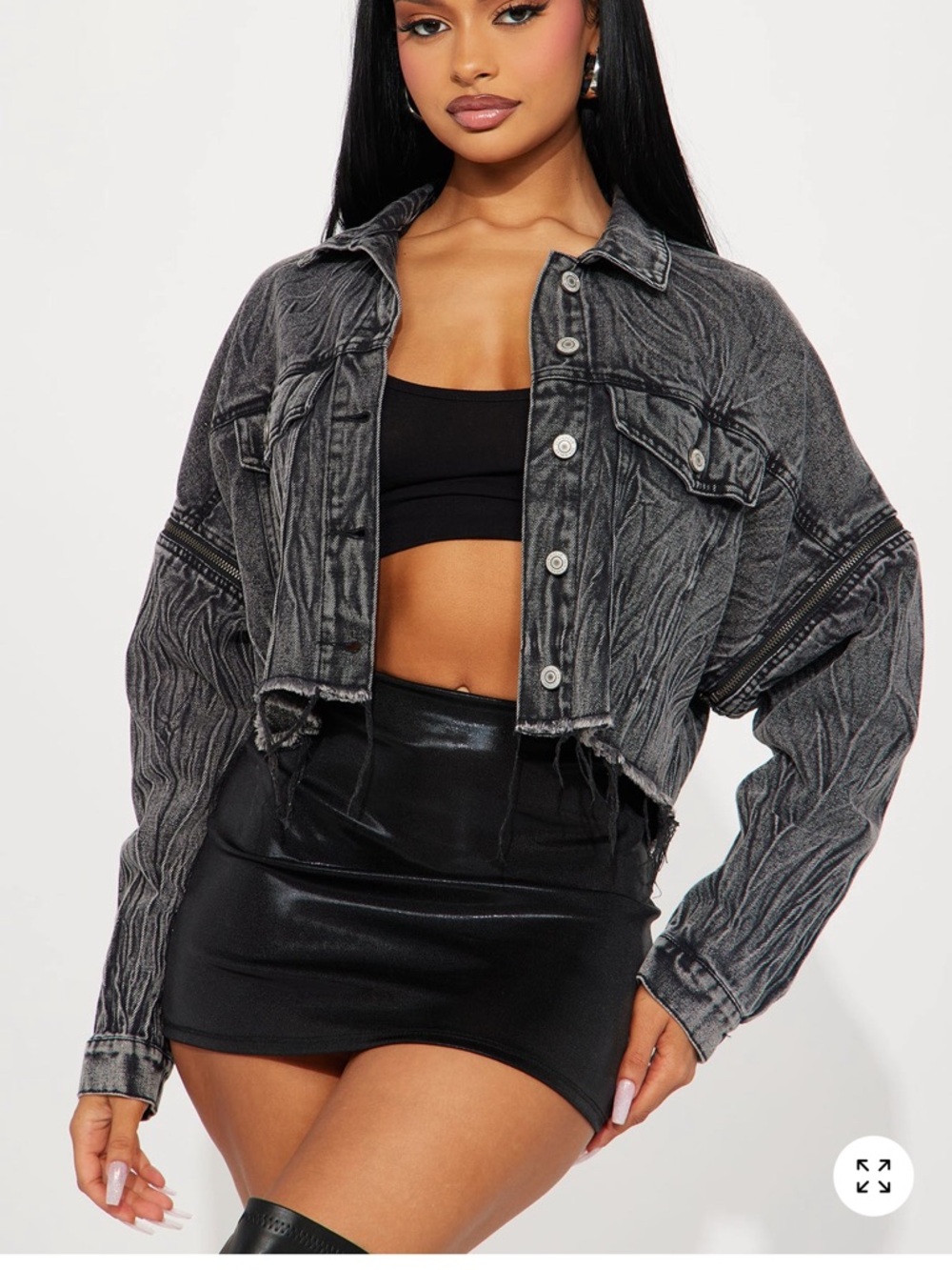 Fashion Nova Washed Black Cropped Jean Jacket